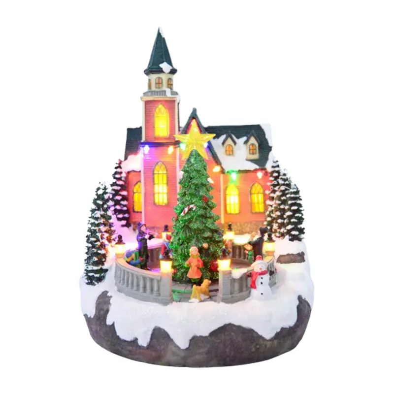 Family Figurine nativity Xmas Samta Christmas tree funny gift Creative Multicolour LED lighting home decoration Resin village