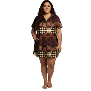Abiti Casual Personalizzati su Richiesta <span class=keywords><strong>con</strong></span> Stampa Polinesiana Tribale a Maniche Corte Camicie da Spiaggia Hawaiane per Donna - Product Image 1