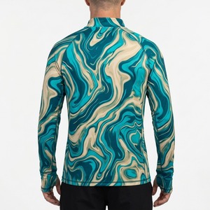 100% Polyester Men's Long Sleeve Quick Dry UPF 50 Anti-UV Hooded Fishing Shirt Green Marble Swirl <b>Print</b> Mock Neck Pullover <b>Top</b> - Product Image 3
