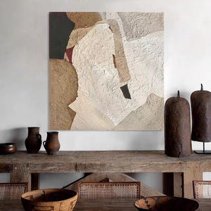 Hand Painted <b>Abstract</b> Art <b>Canvas</b> Wall Hanging Rectangle Frameless Modern Minimalist Wabi Sabi Style Decor For Living Room - Product Image 1