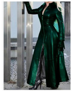 <span class=keywords><strong>Veste</strong></span> en cuir pour femmes, taille S-5XL, ultra longue, en PU, couleur unie, coupe ajustée, fermeture éclair, col montant, grande taille - Product Image 3