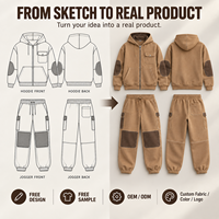 Ensemble de survêtement en molleton de coton épais personnalisé pour homme, avec sweat à capuche zippé et pantalon cargo, patch contrastant pour un style streetwear