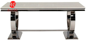 Mesa de Comedor de Mármol Crema y Acero Inoxidable Cromado de 180 cm, Vida Living Arianna, Mármol Gris con Base de Acero Inoxidable - Product Image 4