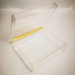 고품질 사각형 힌지 뚜껑 플라스틱 선물 패키지 빈 투명 아크릴 상자