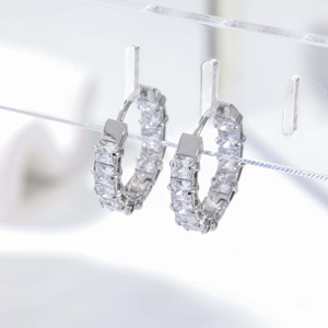 Silver Princess Cut Full Zircon Drop Earrings-Trendy Light Luxury Sparkly Jewelry for Party <b>Occasions</b> - Product Image 4