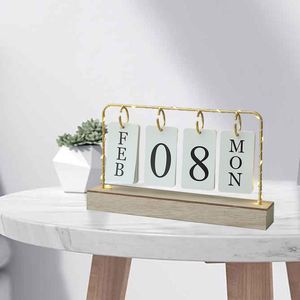 Calendario de Madera de Arte Moderno al por Mayor de Fábrica, Luces de Calendario Perpetuo, Decoración de Escritorio, Calendario Creativo Art Deco con Páginas Volteables - Product Image 3