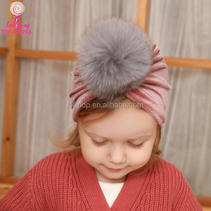 Inverno Del Bambino Della Ragazza Turbante Velluto Beanie Cappello Infantile India Soft Real Pelliccia Pom Pom Turbante Copricapo Cap - Product Image 3