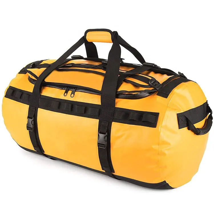 3 Carrying Ways Yellow 30L 60L 90L Sport Duffel Bag Large Gym Duffle Bag PVC Waterproof Travel Hiking Bag with Backpack Straps