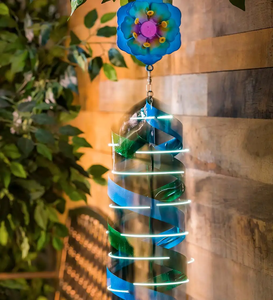 กระดิ่งลมพลังงานแสงอาทิตย์รูปดอกไม้สีฟ้าสุดเท่ใช้แขวนกลางแจ้งเครื่องปั่นลมพร้อมหางสวน - Product Image 2