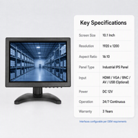 Monitor CCTV 10.1 Inci 1920x1200 Layar LCD IPS Layar LCD Monitor 16:10 dengan VGA BNC AV USB untuk Kamera Keamanan DVR
