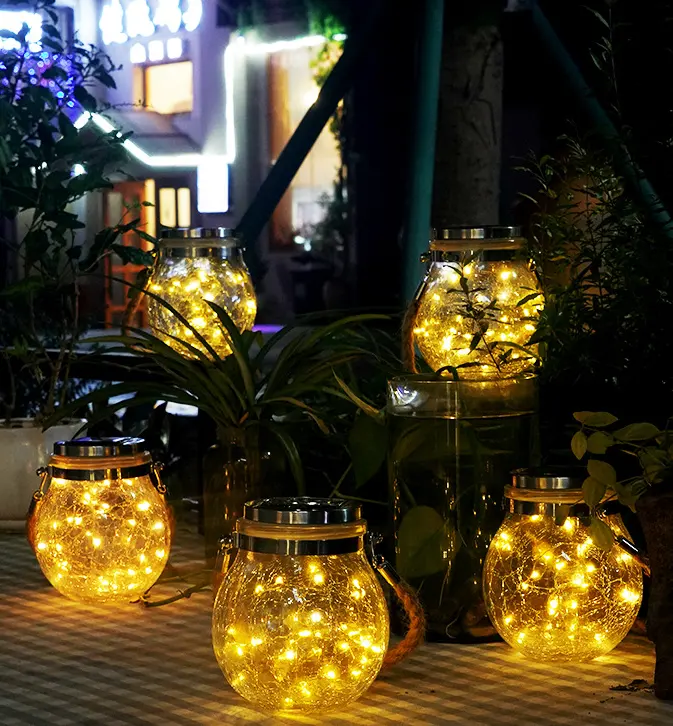 2020 ILED new solar mason jar copper string of light with cracks warm white color for outdoor decoration