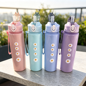 Botella de Agua de Plástico de 750 ml con Pajita, Diseño de Dibujos Animados Coloridos, Impresa con Lindos y Hermosos Personajes, para Niños, Ideal para Viajes y Campamentos - Product Image 2