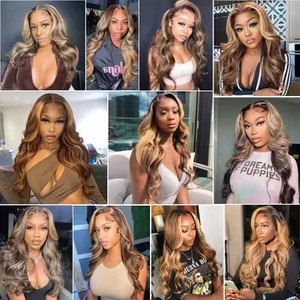 5X5 13X4 13x6 360 Hd Lace Closure Front Raw Virgin <strong>Human</strong> Hair <strong>Wigs</strong> Wholesale Price P4/27 Ombre Brown <strong>Wig</strong> Highlight Body Wave - Product Image 6