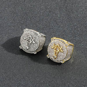 嘻哈戒指欧美复古AG共济会戒指真金全锆石创意个性嘻哈男士戒指 - Product Image 1