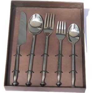 PARIJAT Handicrafts Premium Cutlery Set 5 Pcs Flatware Powder Coated Stainless Steel Includes 2 Spoons 2 Forks 1 Knife <b>Utensil</b> - Product Image 4