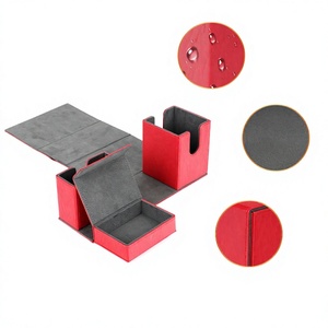 Boîte à cartes en cuir PU rouge, coins carrés, boîte cadeau portable pour le rangement des cartes de jeu - Product Image 2