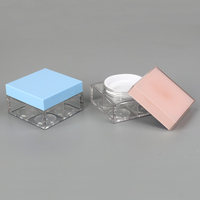 Boîte de rangement carrée transparente pour cosmétiques à quatre compartiments, vide, avec tamis pour poudre libre, en plastique, 4 couleurs, avec applicateur