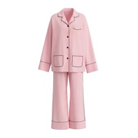 Ensemble de pyjama pour femme bleu doux à manches longues avec masque pour les yeux, en mélange de lyocell et de coton, col à revers cranté, pantalon à jambes larges