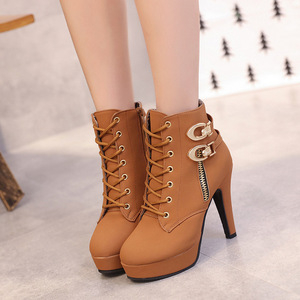 Botas de tacón alto <span class=keywords><strong>con</strong></span> <span class=keywords><strong>plataforma</strong></span> para mujer, zapatos de tacón de aguja <span class=keywords><strong>con</strong></span> punta redonda, informales, a la moda, <span class=keywords><strong>con</strong></span> cordones delanteros, talla grande, para invierno - Product Image 3