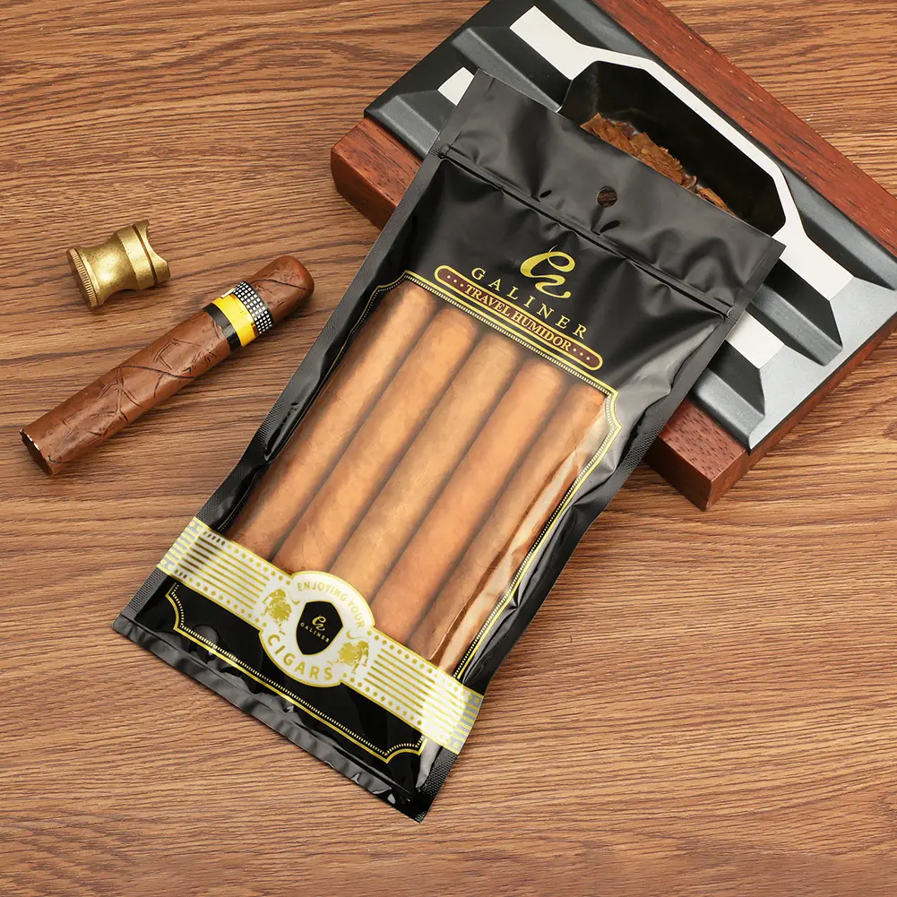 Custom Tobacco Cigar Humidor Bag Smell Proof Foil Cigarette Wrap 100% Natural Ziplock Travel Cigar Wrapper Packaging Bag