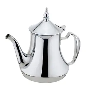 Classic Arabic Morocco Style Stainless Steel Coffee and Tea Pot Set with Metal Lid and Handle for Travel and Home Use