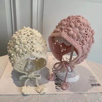 Sombrero de cubo de lana para niños de otoño e invierno, sombrero de bebé de Color sólido con protección auditiva tejida a mano pura para Niñas para uso en la playa