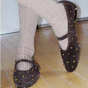 DEleventh ZAs Nuove <span class=keywords><strong>Scarpe</strong></span> da <span class=keywords><strong>Donna</strong></span> in Pelle Anilina Marrone con <span class=keywords><strong>Borchie</strong></span> e Punta Tonda Ballerine - Product Image 3