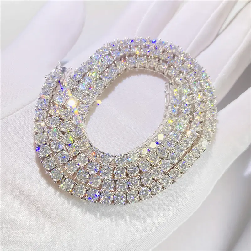 JINAO Fine Moissanite Jewelry Hip Hop 925 Silver Rose Gold Yellow Gold Chain 3mm D VVS1 Men Moissanite Tennis Chain Necklace