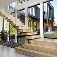 Prix usine bricolage escalier Mono faisceau marches en bois massif escaliers droits avec garde-corps d'escalier en verre U forme I forme L