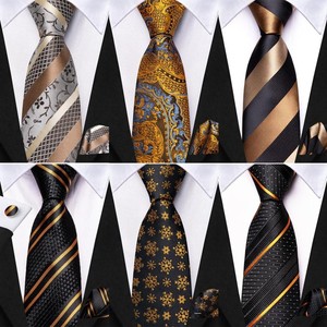 Cravatta Casual per Bambini e Ragazzi Hi-Tie, <span class=keywords><strong>Costume</strong></span> per Studenti, Esibizioni sul Palco, Uniforme a Righe Nere e Oro, Motivo Paisley in Poliestere - Product Image 2