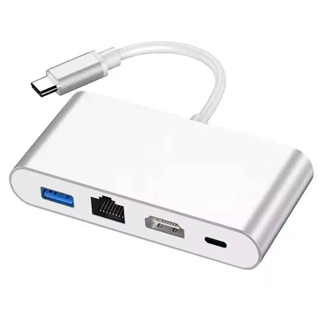 Hot Sale Type C Hub 4 In 1 From Type C To Hdmi Usb 3.0 Pd Fast Charging Rj45 Ethernet Dock Adapter Usb C Hub For Laptop