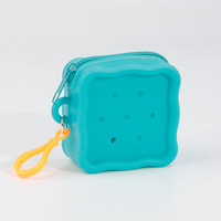Porte-monnaie carré en silicone avec trous, mignon, pour enfants, mini sac carré portable, pochette de rangement pour écouteurs