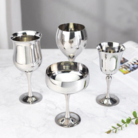 Copa de Vino de Acero Inoxidable de 330 ml (11 oz) con Tallo, Pulido Espejo, Tipo Burdeos, para Comunión, Restaurante y Catering, OEM