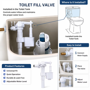 Válvula de llenado de inodoro, válvula de entrada de agua, válvula de repuesto para cisterna oculta, pieza de reparación universal - Product Image 2