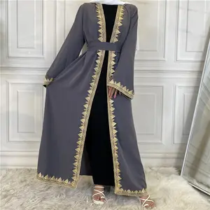 Hot sale islamic print long sleeve arabic jalabiya Muslim open abaya clothing muslim dress fashion floral print abaya in dubai