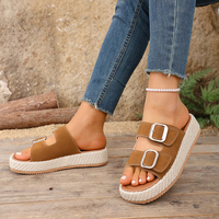 Sandales à plateforme en daim à double boucle, style espadrille, pour femmes, à bout ouvert, faciles à enfiler