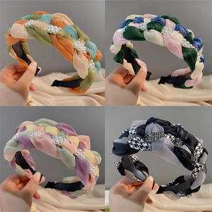 <span class=keywords><strong>Serre</strong></span>-tête Coréen Tissé en Maille, Perles et <span class=keywords><strong>Strass</strong></span> pour Femmes – Bandeaux Larges, Accessoire de Coiffure - Product Image 4