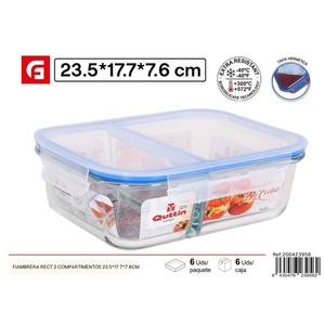Lunch box rettangolare con 2 scomparti, 23.5x17.7x7.6 cm-vetro e ceramica - Product Image 1