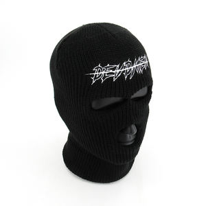 Masque de Ski tricoté et personnalisé, 3 trous, en acrylique noir, avec Logo et broderie, pour l'hiver - Product Image 3