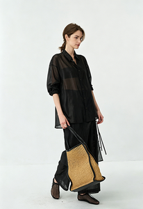 <span class=keywords><strong>Camicia</strong></span> <span class=keywords><strong>Trasparente</strong></span> Texturizzata con Bottoni per <span class=keywords><strong>Donna</strong></span>, Blusa Larga a Maniche Lunghe per l'Estate, Top Casual Leggero e <span class=keywords><strong>Trasparente</strong></span> in Poliestere - Product Image 4