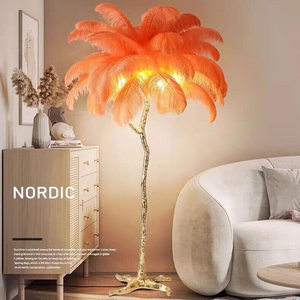 Lámpara de Pie Moderna de Lujo con <span class=keywords><strong>Plumas</strong></span> de Avestruz, Diseño de Palmera Dorada, Luz LED para Sala de Estar, Dormitorio, Hotel, Villa, Decoración de Esquina para el Hogar - Product Image 3