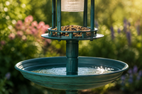 Bain d'oiseaux en résine sur piédestal avec lumière solaire de jardin, design antique, résistant à la rouille, bassin festonné en forme de feuille de lys, base remplissable robuste