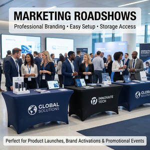 Housse de table ajustée de qualité supérieure avec fermeture éclair au dos, nappe en spandex imprimée avec logo personnalisé pour les roadshows marketing et les expositions en galerie - Product Image 3