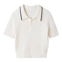 Preppy Style banlieue col rabattu demi manches tricot pull décontracté lambrissé chandails japon Moda Mujer