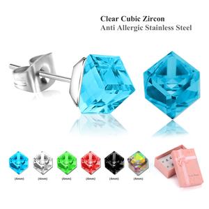 Boucles d'oreilles clous en acier inoxydable Asonsteel en forme de cube, tendance et populaires pour femmes - Product Image 6