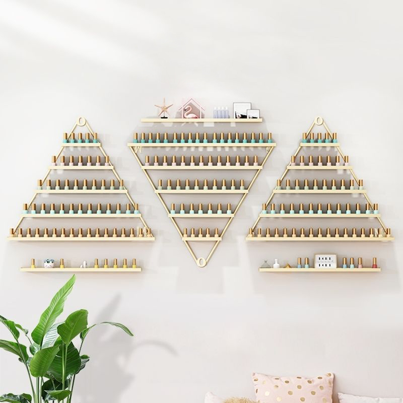 Customized Metal Frame Nail Polish Rack Wall Mounted Luxury Golden Nail Polish Organizer Display Rack Wall