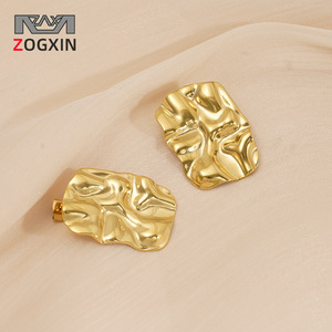 ZOGXIN Wave Stud Earrings 18K Gold Plated Stainless Steel Geometric Party Fashion Jewelry - Product Image 1