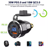 Cargador de Aluminio con Enchufe DIN a USB C y Voltímetro USB QC3.0, Adaptador DIN para Motocicleta de 12V-24V para Ducati, para Auto y RV