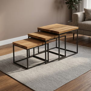 Modern 3 Piece <b>Nesting</b> Coffee <b>Table</b> Set with Iron Frame and Metal Top Stackable Storage Living Room Furniture - Product Image 3