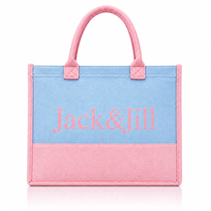 Borsa Tote in Tela JJ 1938 Ispirata a Jack and Jill of America, Design Trendy Bicolore Azzurro e Rosa per Uso Quotidiano - Product Image 1